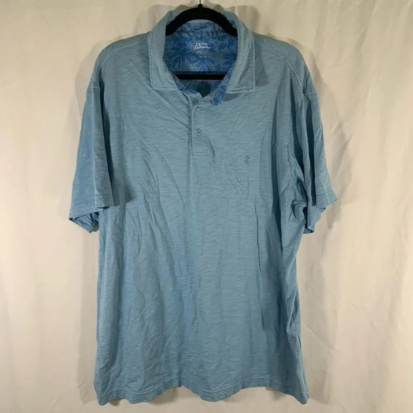 IZOD Saltwater Polo Shirt Men's XL Blue Short Sleeve Relaxed Classic 1/4 button - Picture 1 of 6